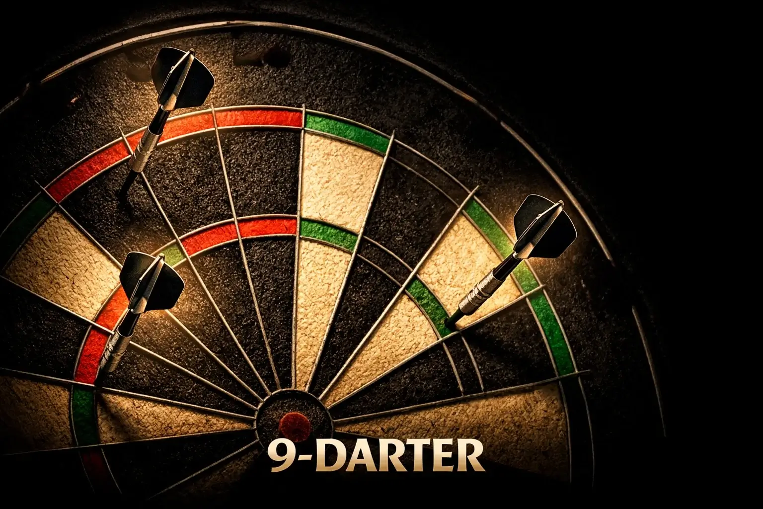 Dartbord met pijlen in positie voor 141 checkout na twee 180's