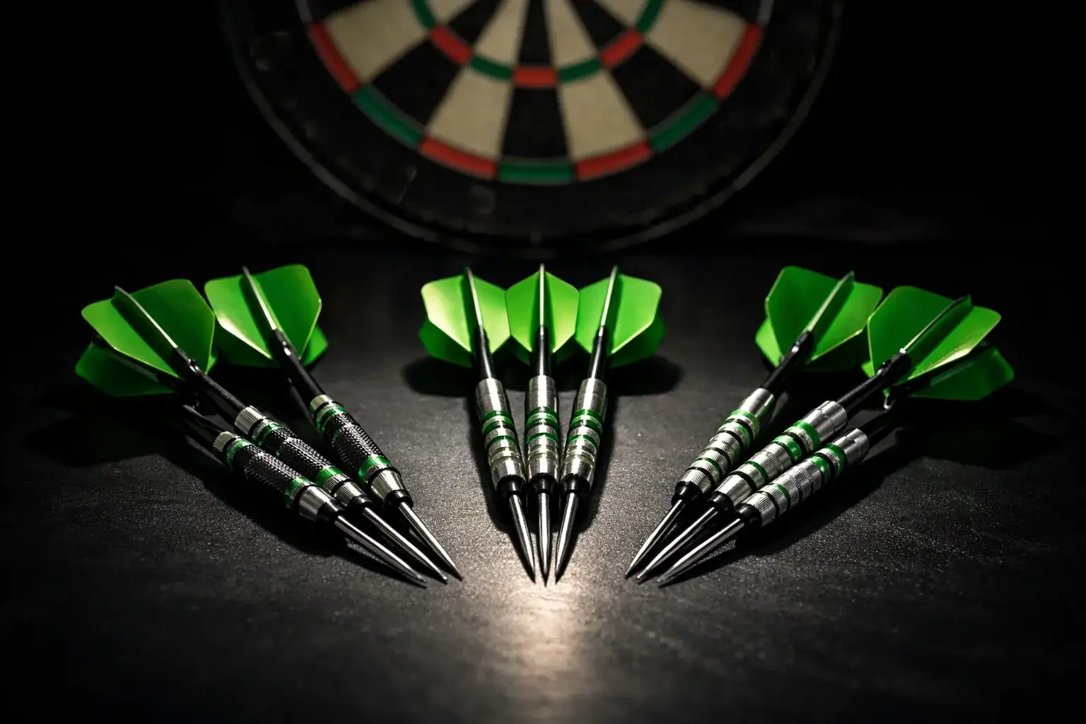 Meerdere dartpijlen gegroepeerd naast dartbord als symbool voor combi bets