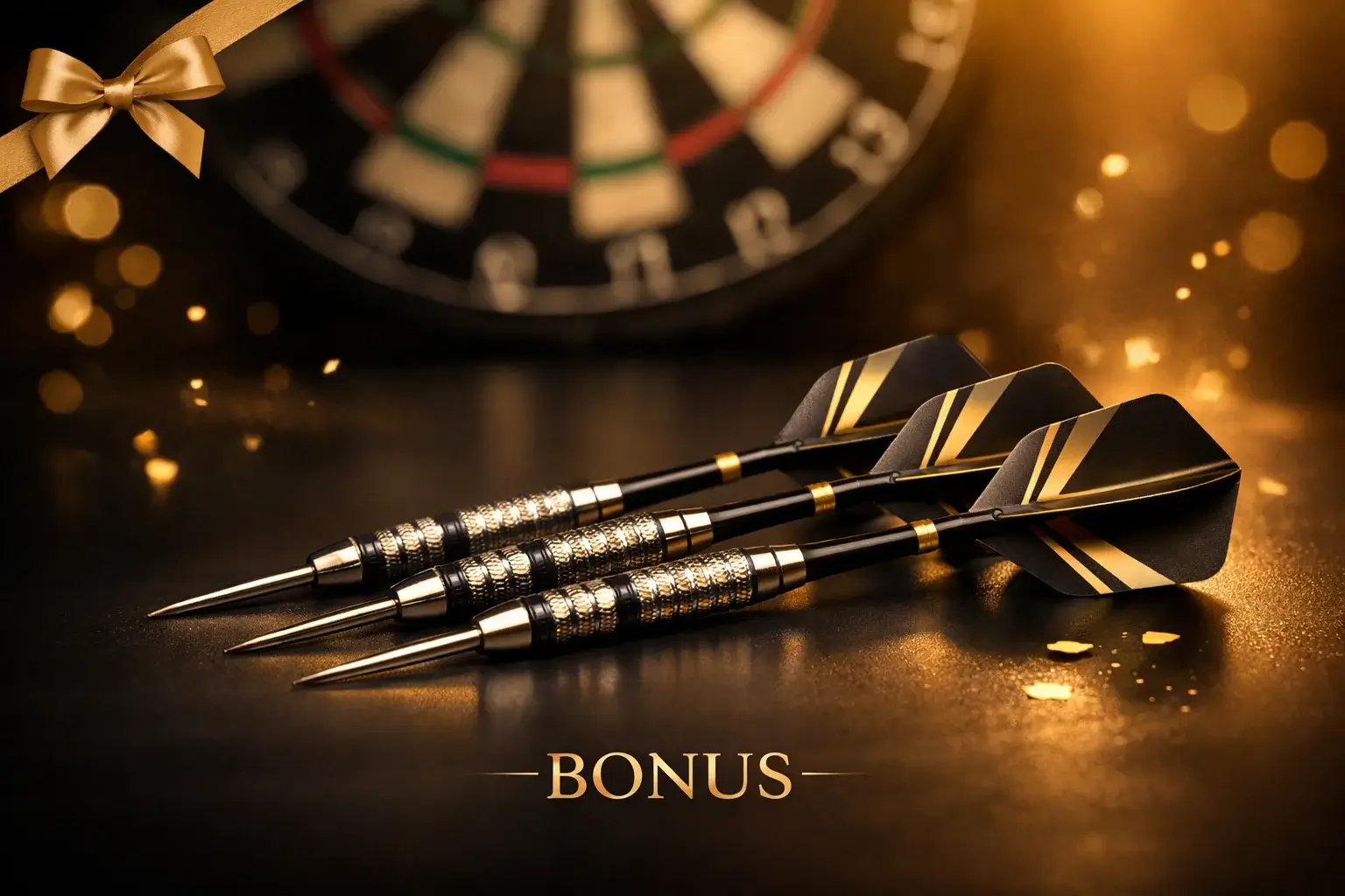 Dartpijlen met feestelijke sfeer als symbool voor bonussen