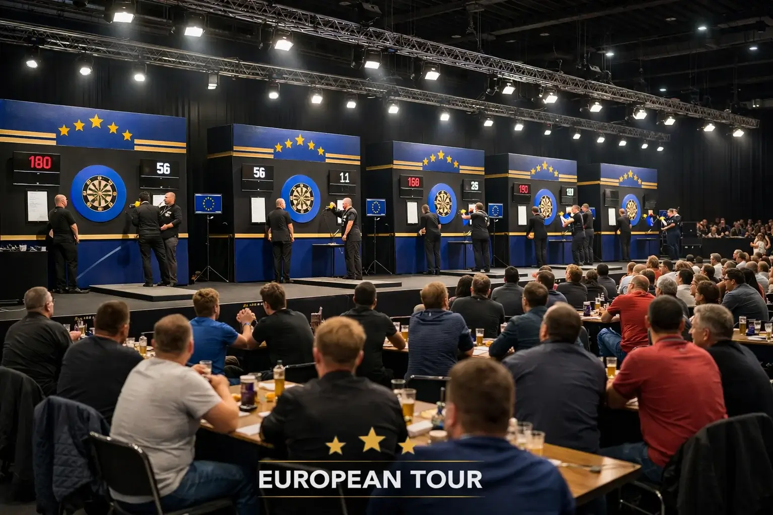 PDC European Tour darts venue met Europese sfeer