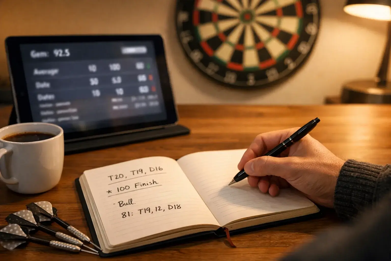Jonge dartspeler bij professioneel verlicht dartpodium met publiek