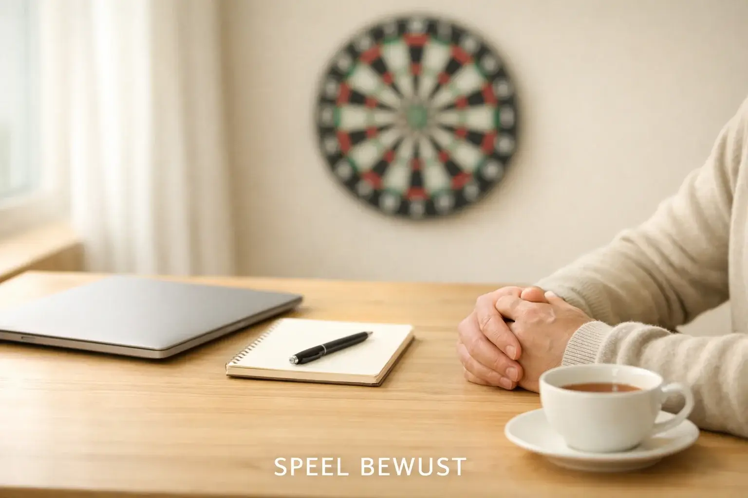 Rustige setting met dartbord en notitieblok voor verantwoord wedden