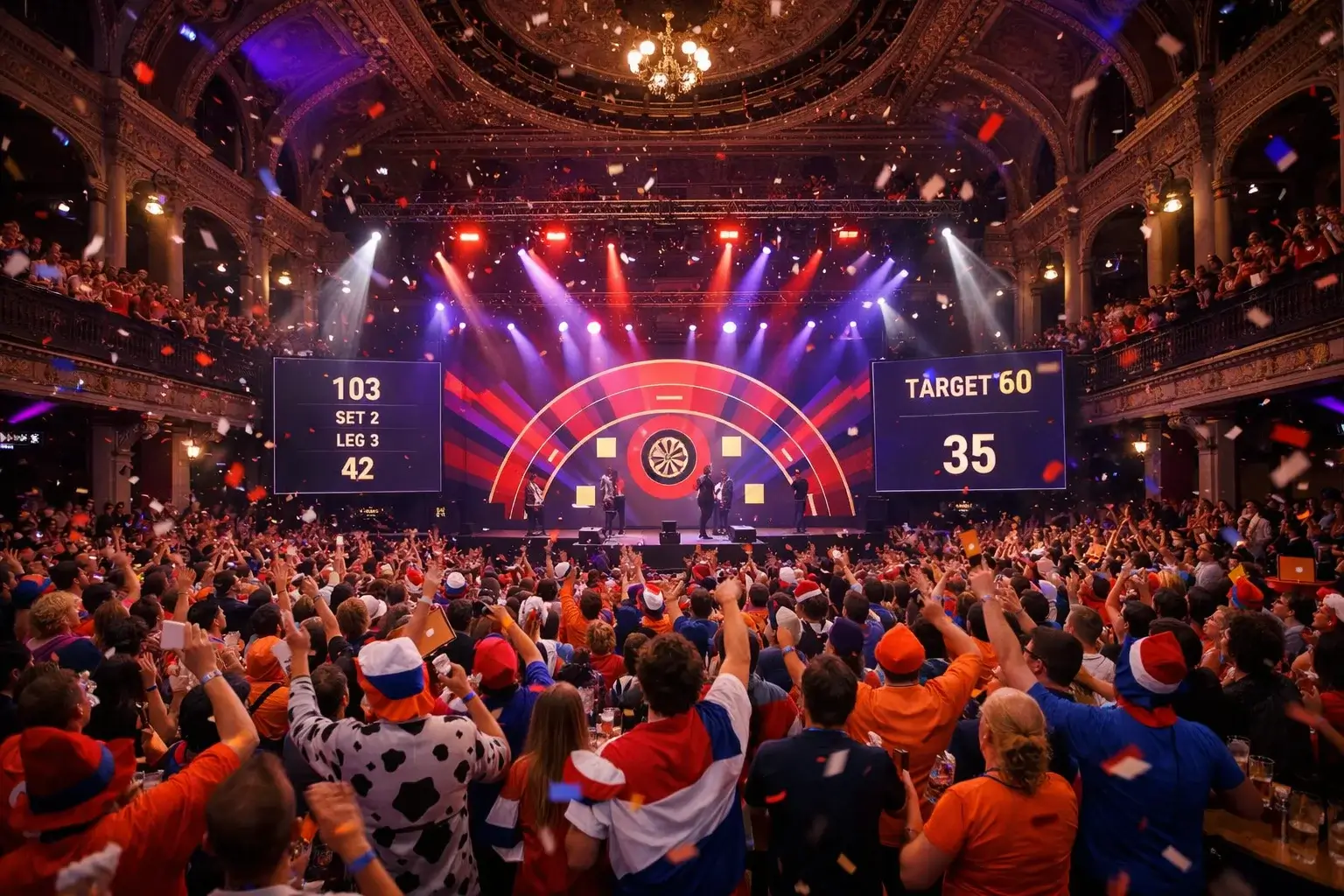 WK Darts sfeer in Alexandra Palace met enthousiast publiek en podium