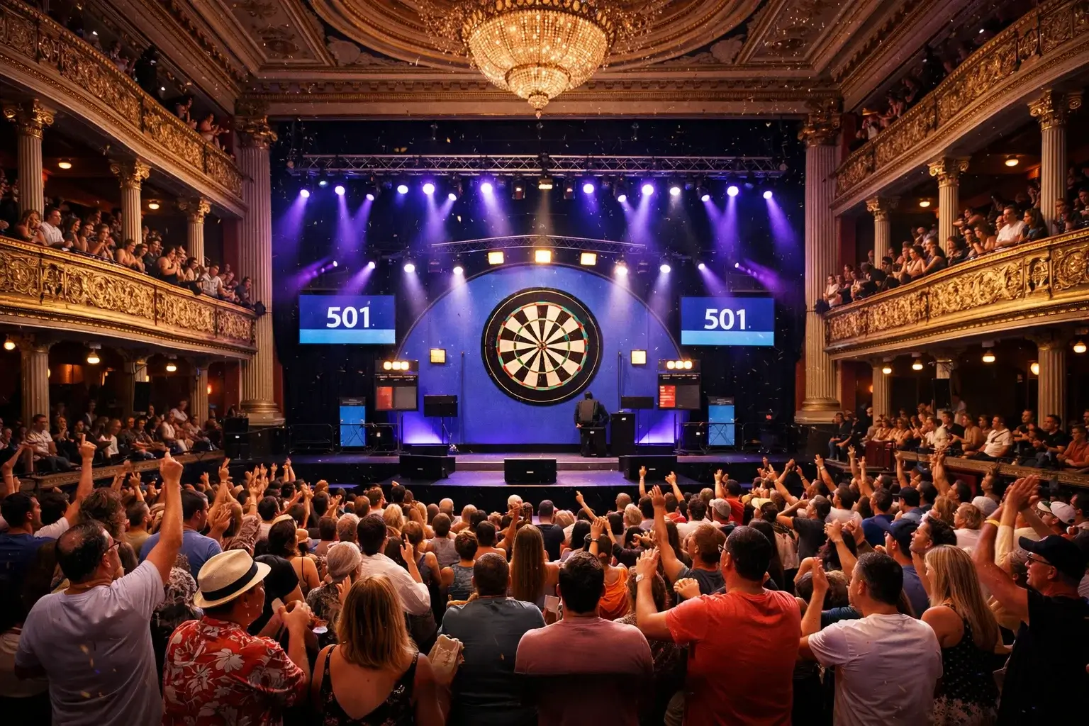 World Matchplay darts podium in Blackpool Winter Gardens